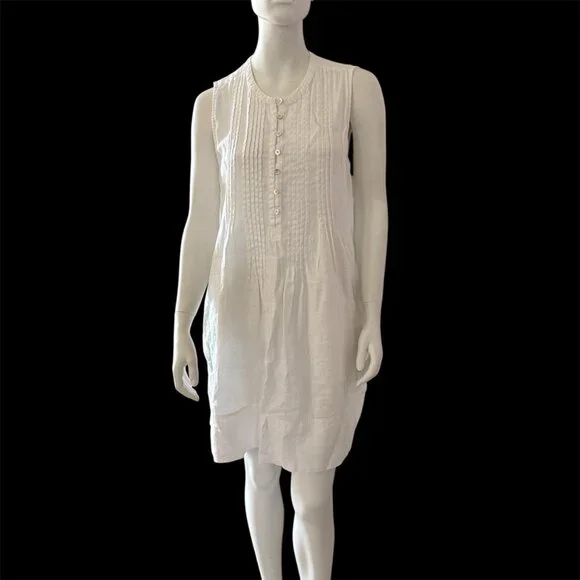 Quince European Linen Pintuck Quiet Luxury Sheath Dress Mother Of Pearl Buttons - Picture 1 of 6